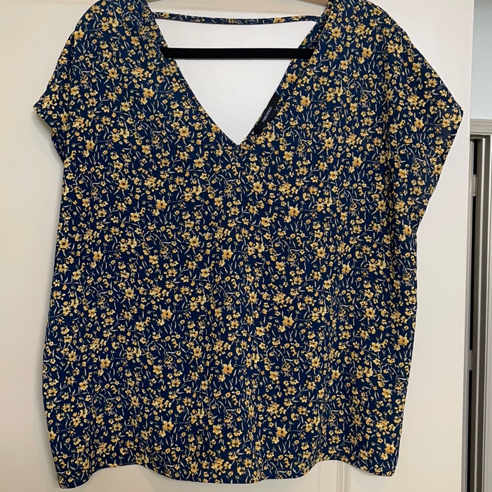 Floral Blue and Yellow Blouse